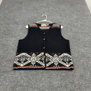 Vintage Prides Landing Sweater Vest Womens L Black Acrylic Wool Fair Isle Boho